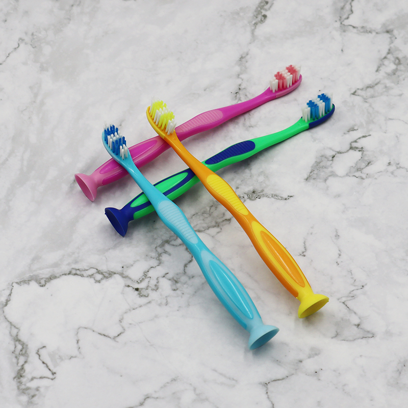 Colorful Soft-Bristled Child Toothbrush with Suction Cup Base