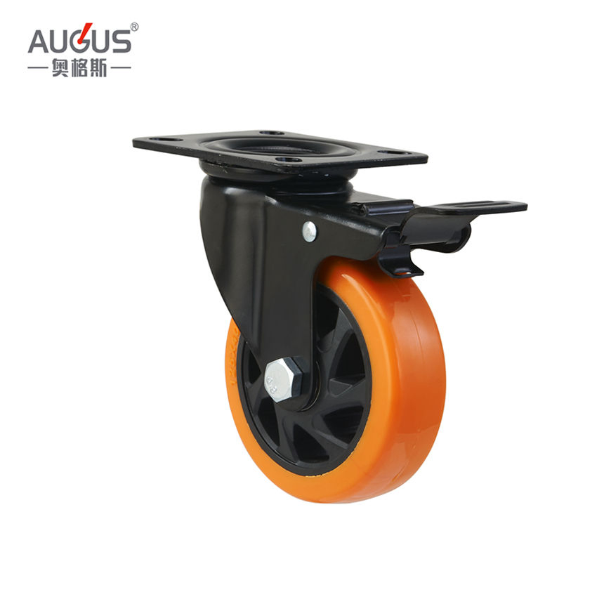 Medium Heavy Duty PU Cart Caster Wheel Swivel Caster with Double Brake