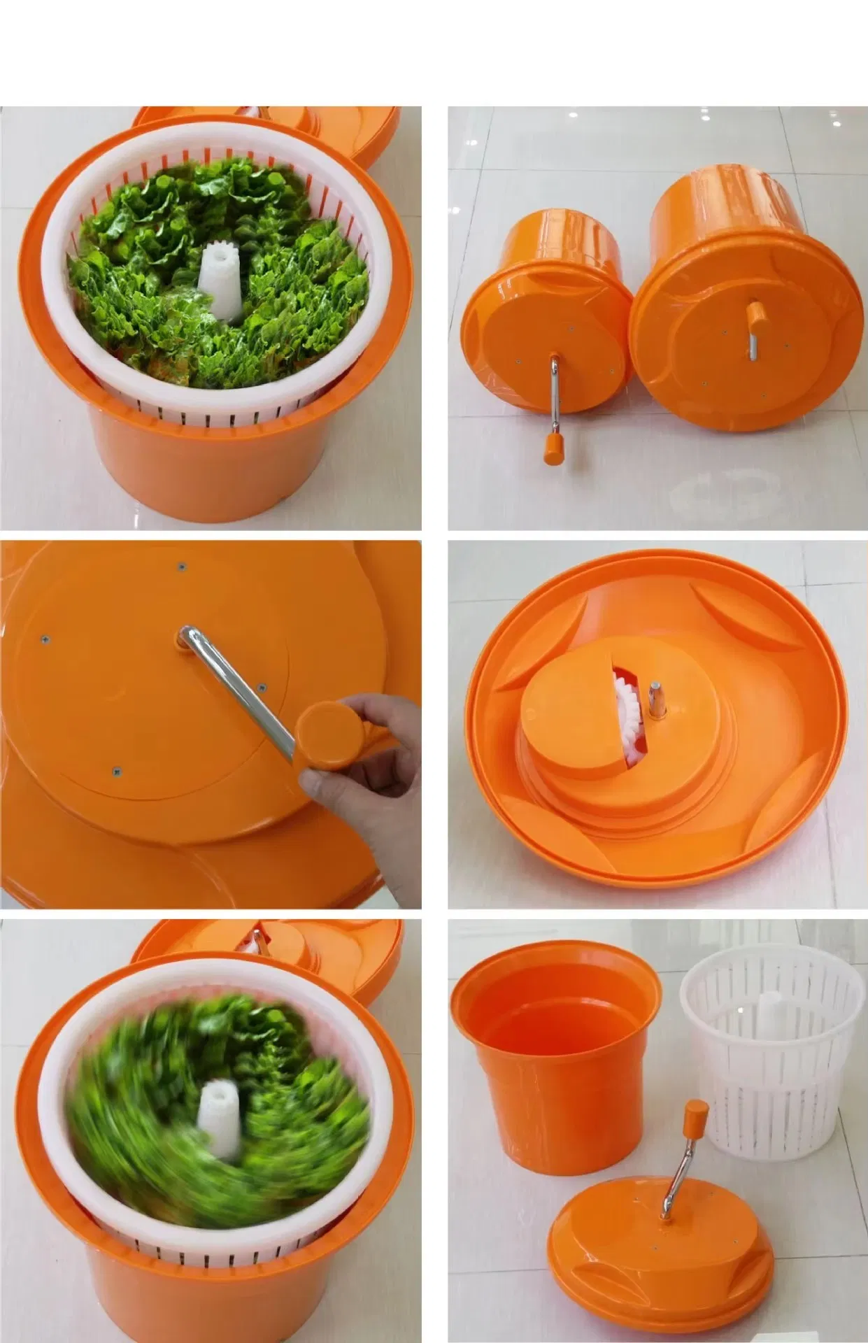 25L / 5 Gallon Orange Green Plastic Commercial Salad Spinner with Crank Handle
