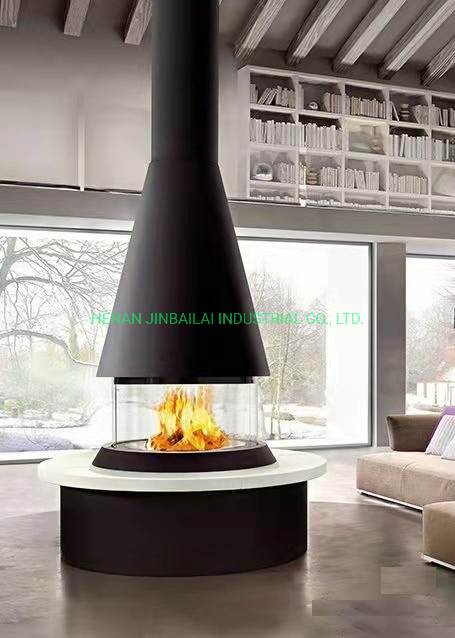 House Hotel Indoor Decorative Wood Charcoal Steel Suspended Fireplace