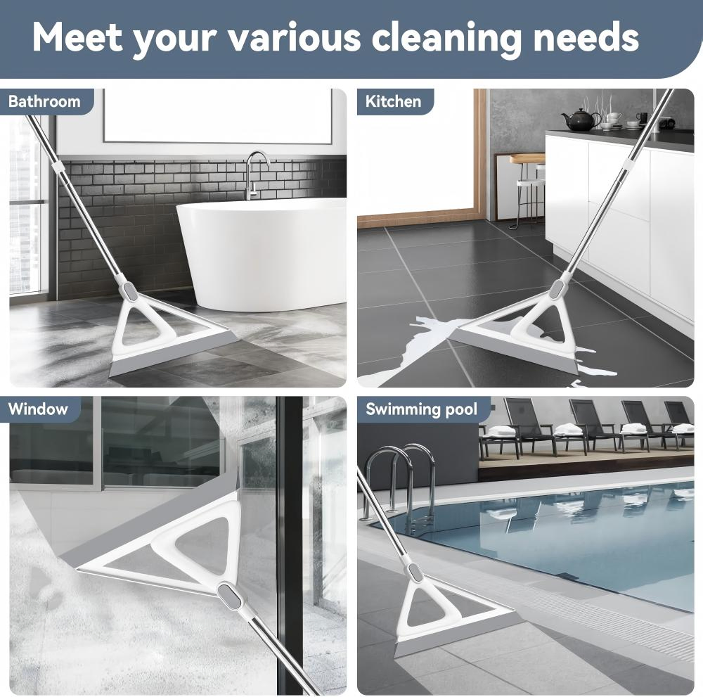 2-in-1 53.5inch Multifunctional Rubber Silicone Steel Handle Broom Window Squeegee New Design Magic Sweeper Sundries Storage Holder