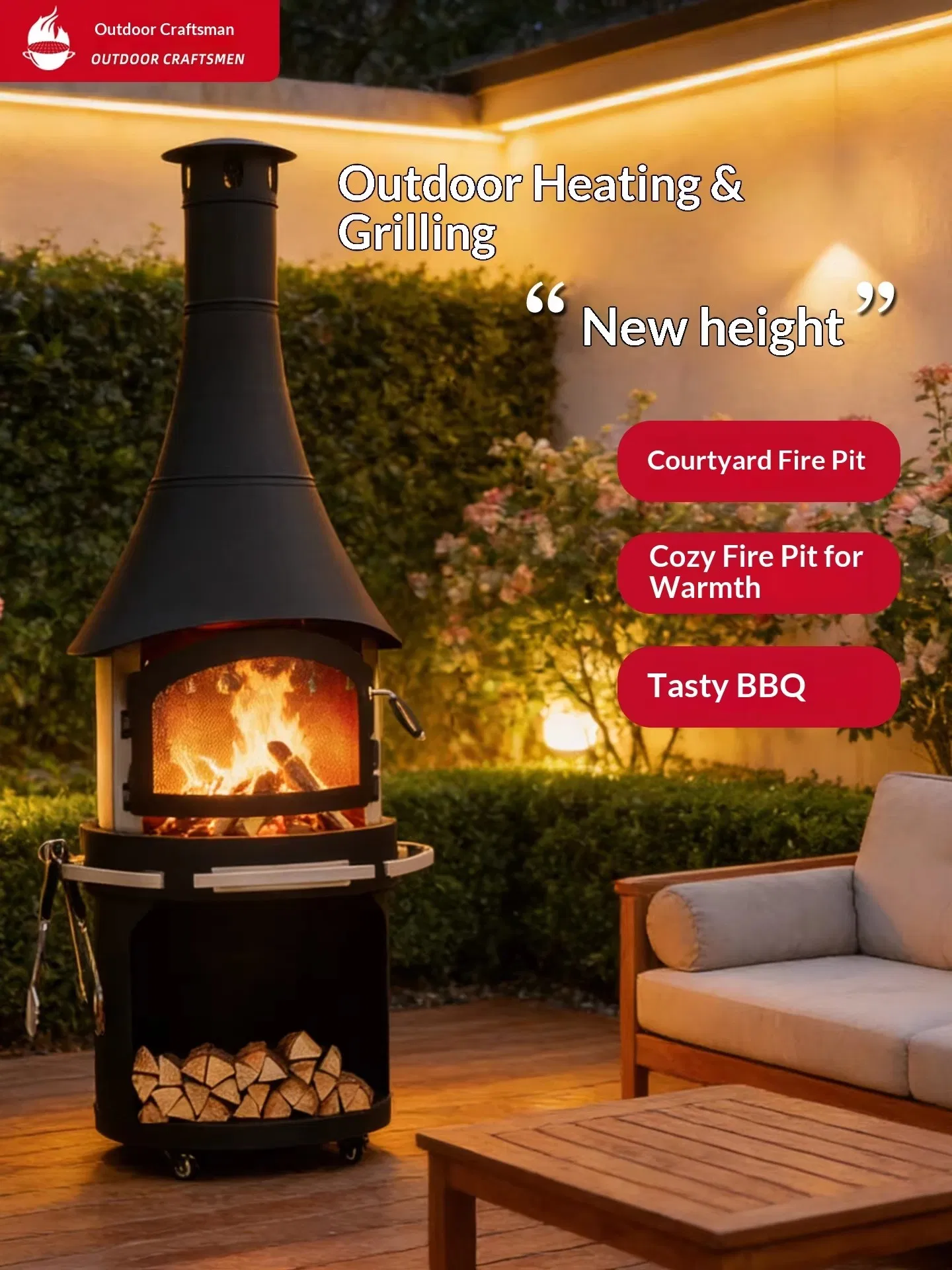 Elegant Outdoor Courtyard Fireplace for Cozy Gatherings and Ambience