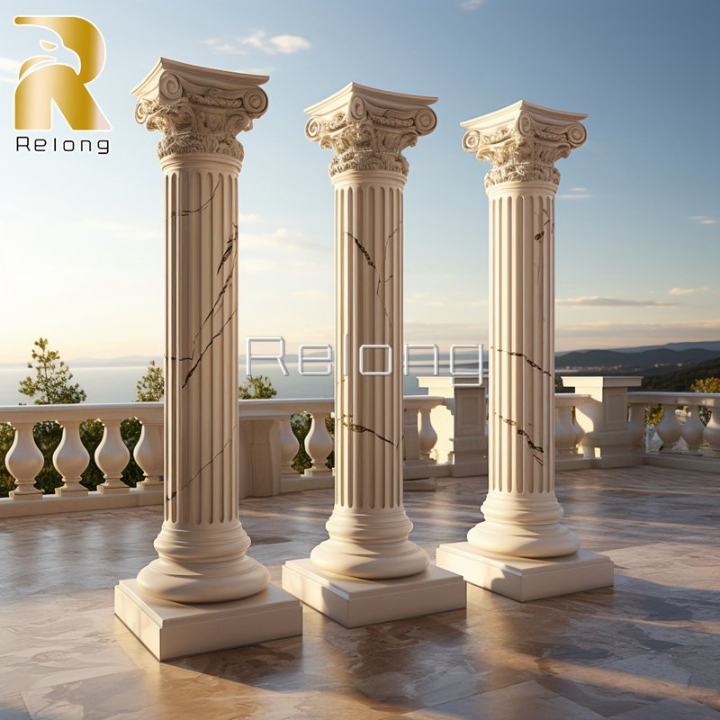Hand Polished Natural Marble Stone Carved Building Pillar Wholesale