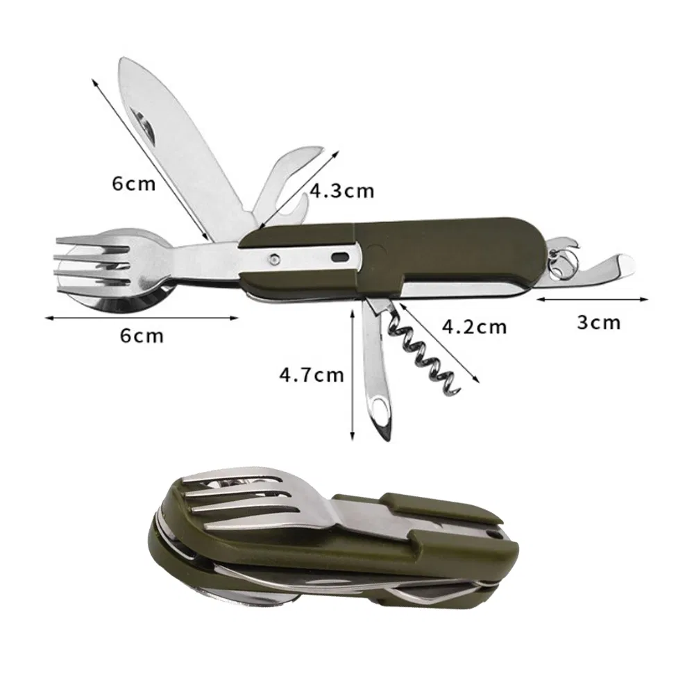 7-in-1 Camping Utensils Portable Stainless Steel Camping Fork Spoon Knife Set for Hiking Picnics