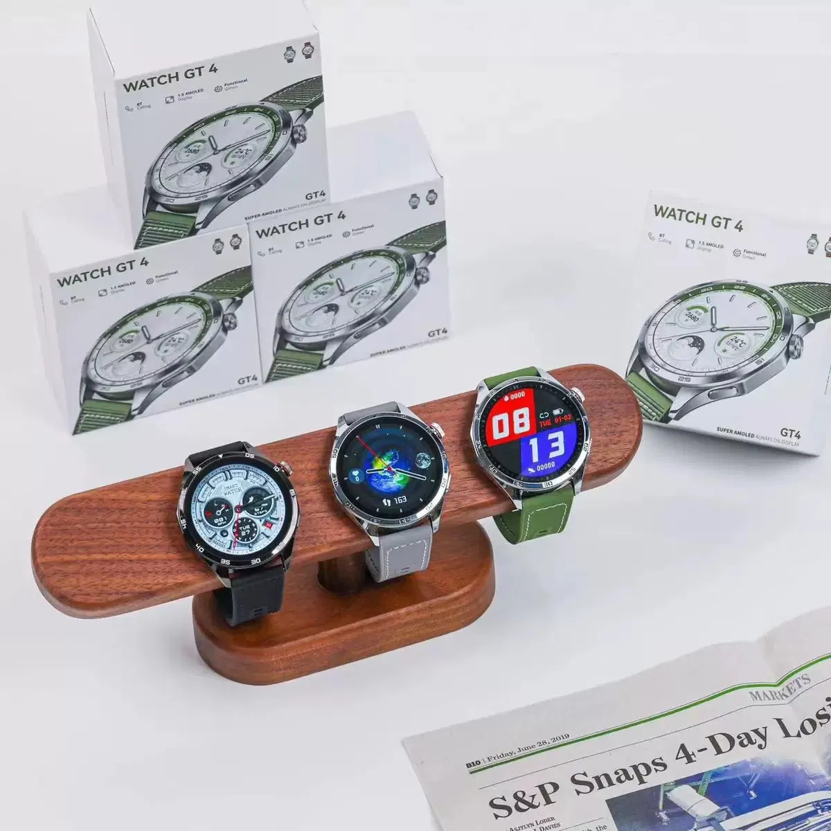 Smartwatch with Flashlight Wireless Many Dials Play Music SMS Reminder Sport Fashion Men and Women Gt4 Smart Watch