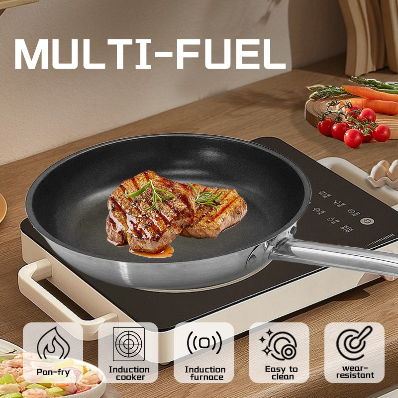 Daosheng Kitchenware 18/10 Stainless Steel Saute Stay Cool Helper Handle Induction Skillet Fry Pans