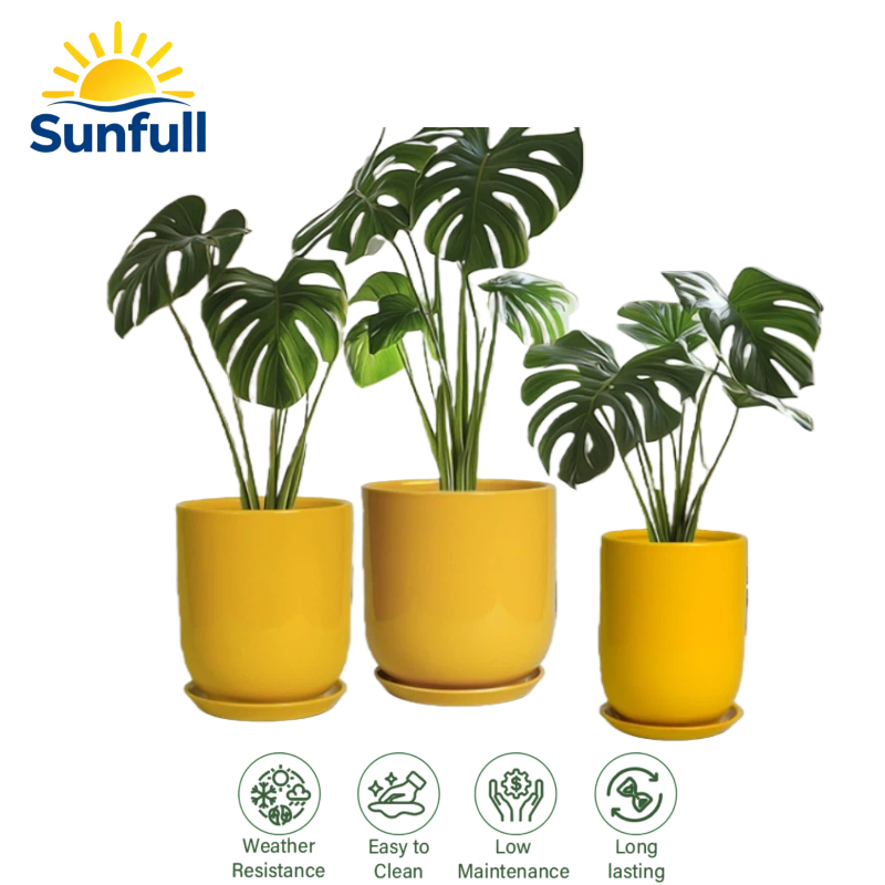 Керамический горшок для цветов матовый желтый