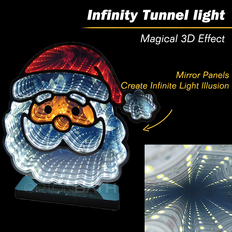 Ortonbath LED Infinity Mirror Strip Light 3D Santa Family Holiday Decoration - Lighted Sign -Mirror Light Display with Multi Colored
