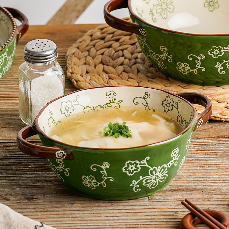 Sakura Ceramic Tableware Dinnerware Serving Ramen Noodles Soup Bowls with Handle