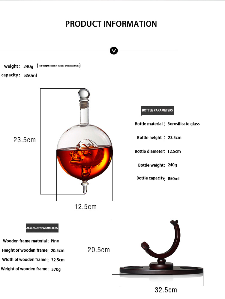 Personalized Skull Style Glass Wine Bottle Vodka Glass Bottles with Cork