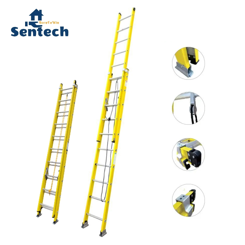 Top Seller ANSI Type II 24f Fiberglass Rope Extension Ladder for Industrial Purpose