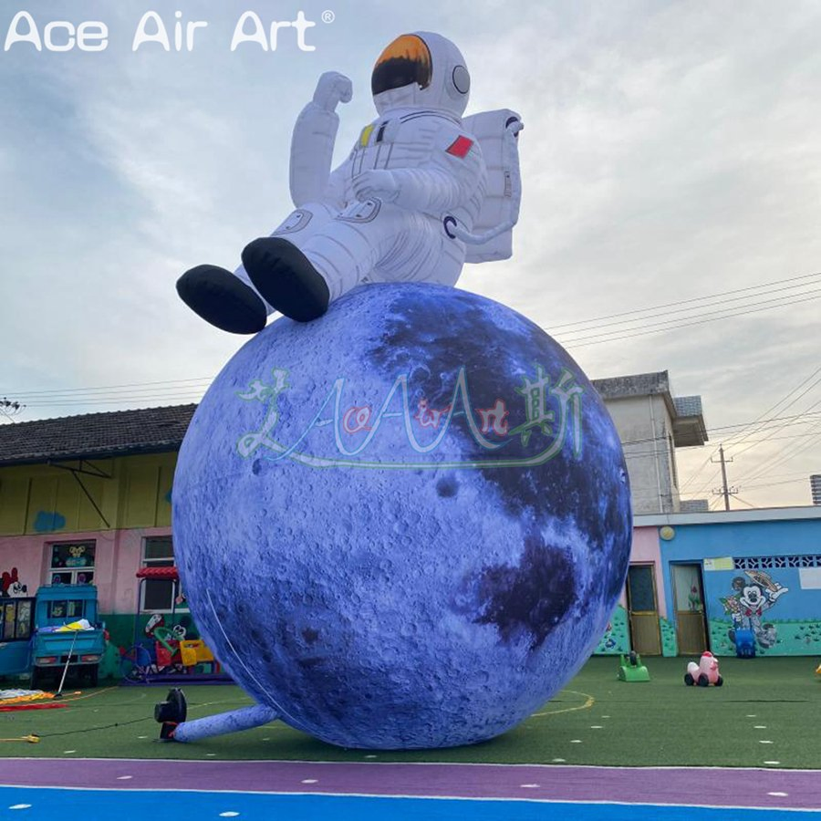 Custom Inflatable Astronaut Pop up Spaceman Sitting on The Moon LED Character for Party Decoration or Kindergarten