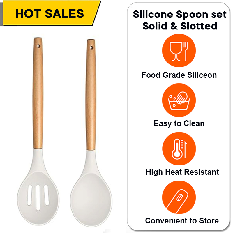 Versatile Solid and Slotted Spoons for Non-Stick Cookware Set