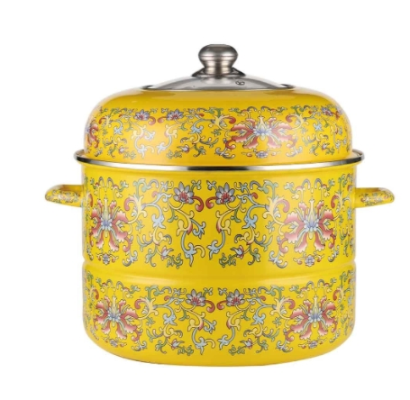 Enamel Multi-Layer Steamer with Visible Lid