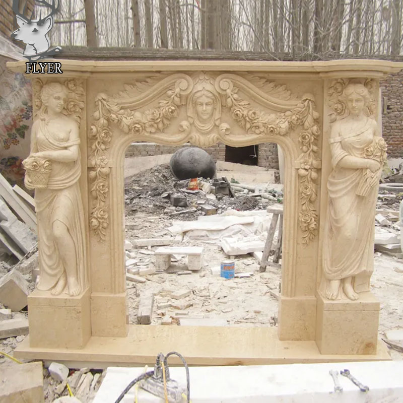 Modern Custmized Hand Carved Figure Carving Fireplace Mantel Natural Marble Stone Greek Lady Statue Fireplace