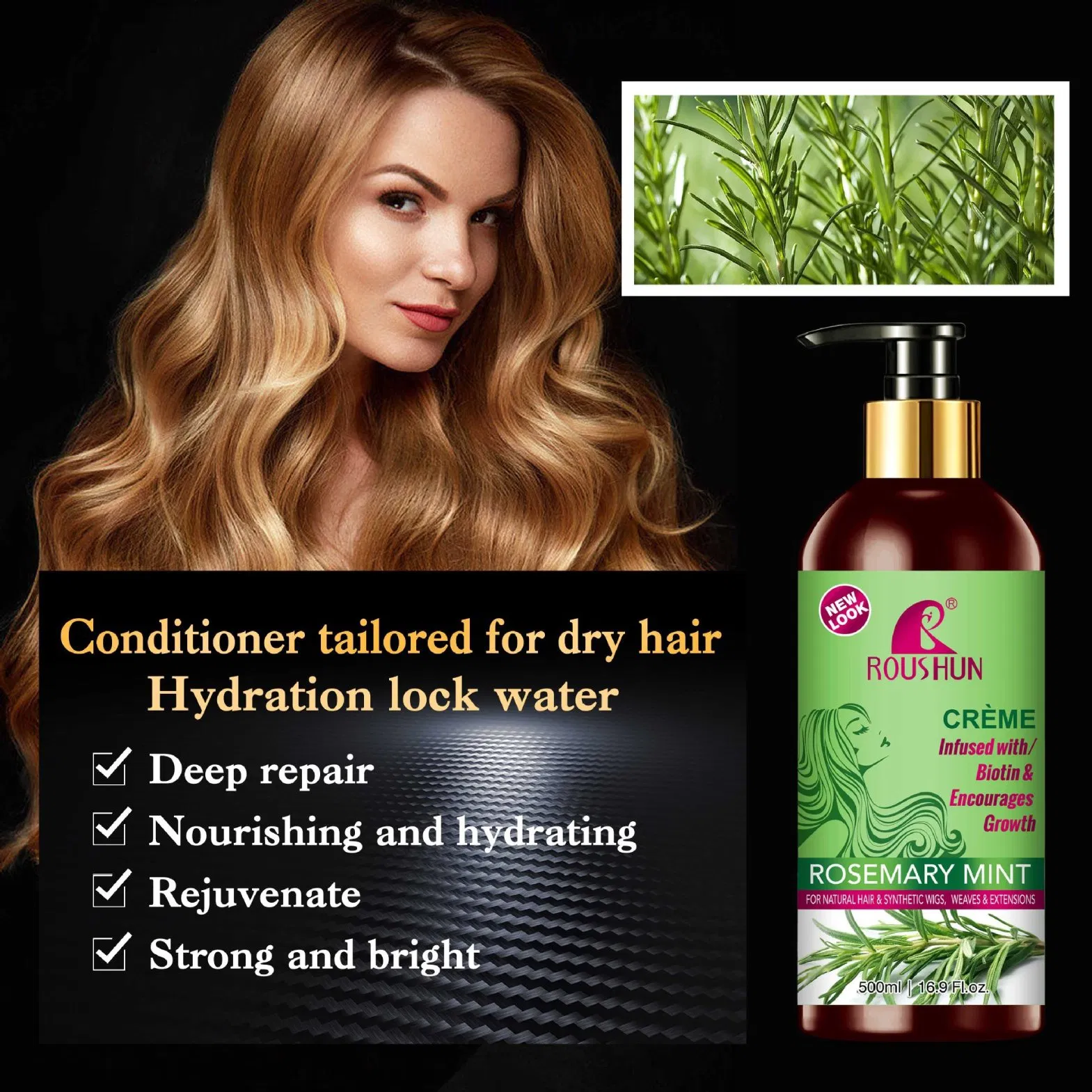 Roushun Nourishing Rosemary Mint Conditioner for Dry Hair Care