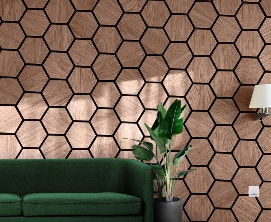 Wholesale Hexagon Absorbs Sound MDF Polyester Akupanels Slatted Wood Acoustic Panel