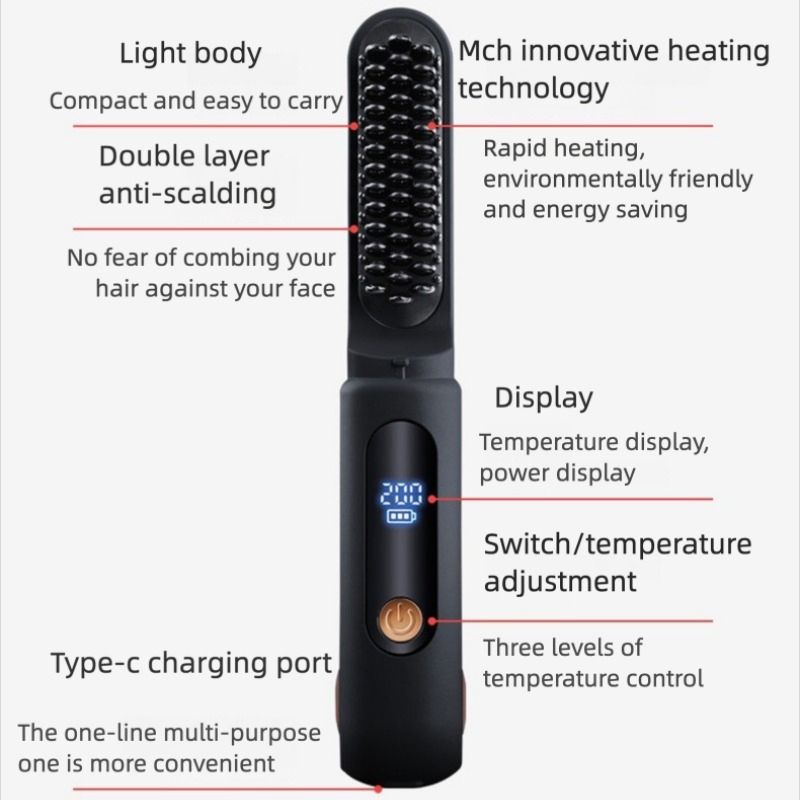 Cordless Hair Straightener Comb, Mini Dual-Purpose USB Rechargeable Straightening Brush, Portable Travel Flat Iron for Home Use