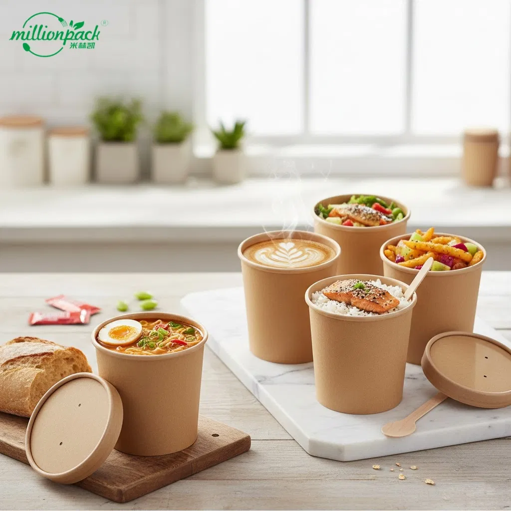 Bulk Quantity Container Kraft Paper Soup Bowl for Commercial Establishment Use