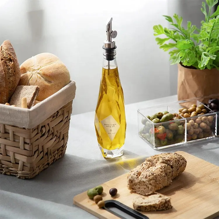 Diamond Shape Kitchen Cooking Glass Olive Oil Bottle Vinegar Soy Sauce Bottle Glass Oiler Fruit Juice Wine Bottle