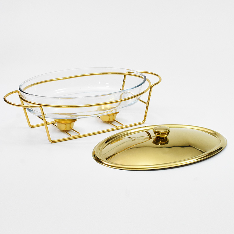 3.0L Gold Chafing Dishes Buffet Set Glass Soup Pots Food Warmer for Catering, Party, Wedding, Banquet, Events