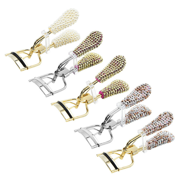 Makeup Jewelled Pearl Diamond Non-Slip Handle Stainless Steel Lashes Eyelash Curler