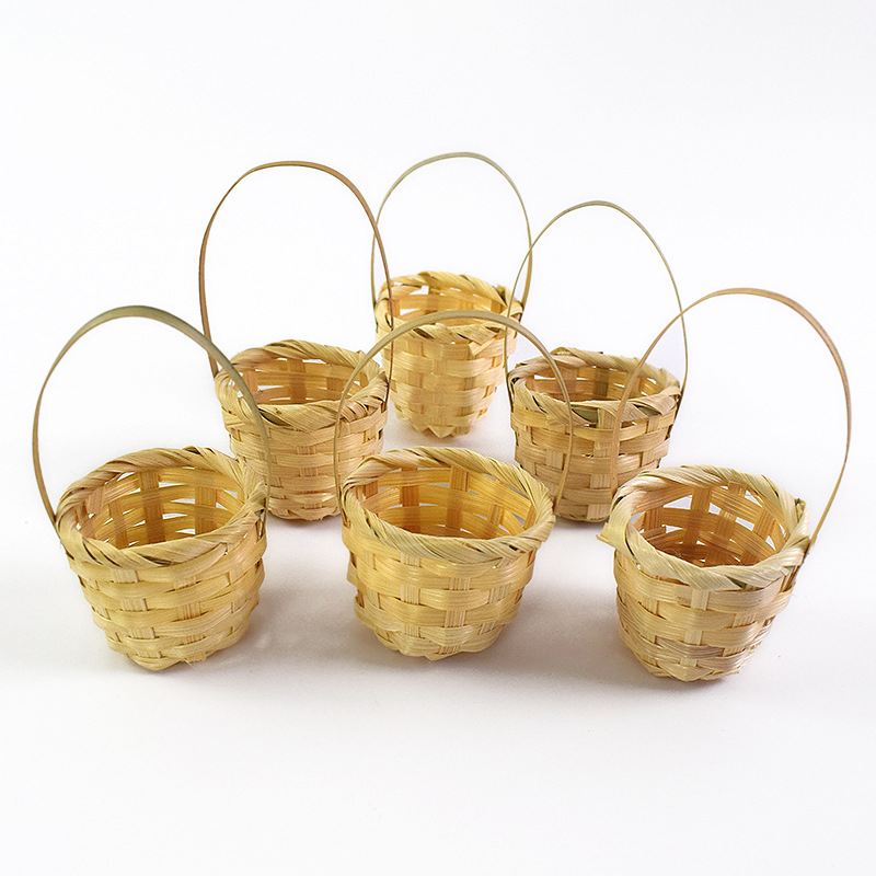 Mini Hand-Woven Bamboo Handheld Basket/All-Purpose Dried Flower Storage Bamboo Basket