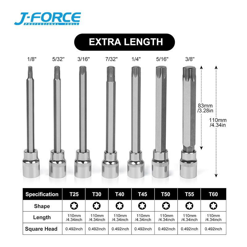 Набор торцевых головок Torx 1/2'' 7 шт, Cr-V