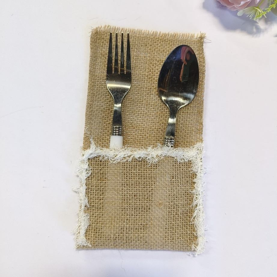Burlap Lace Silverware Holder 11*21cm for Table Decor
