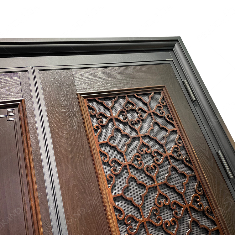 Luxury Double Door Explosion Proof Aluminum Cast Copper Color Main Entry Steel Doors Security