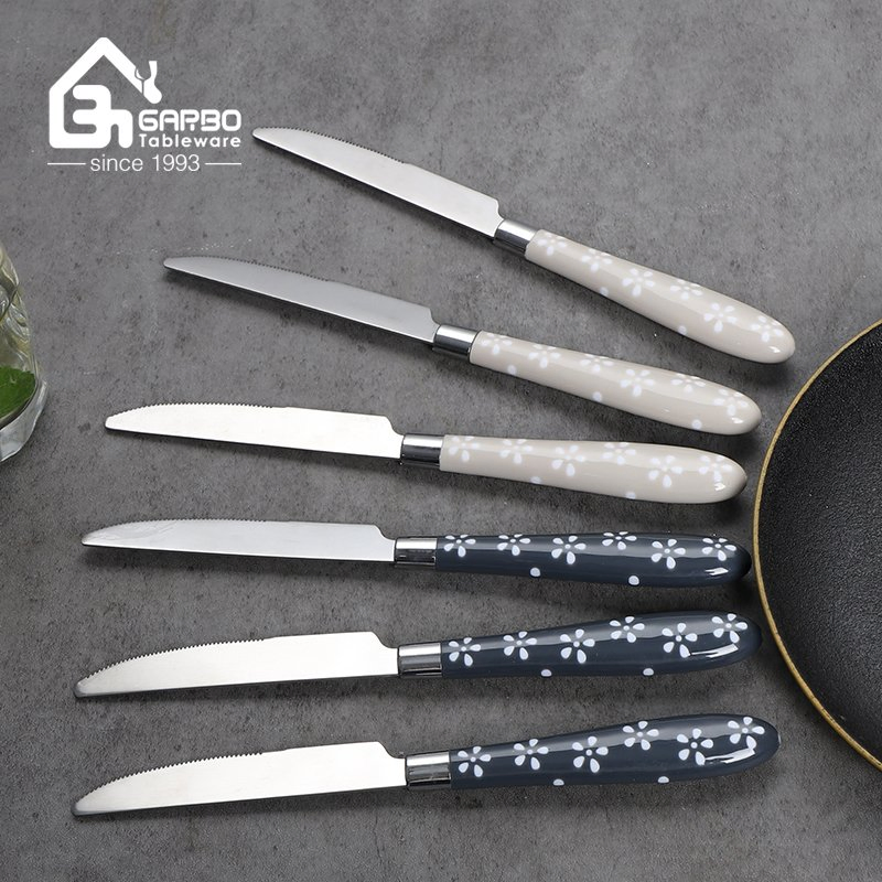 Sharp Blade Durable Ss 13/0 Dinner Knife Mirror Stainless Steel Knife with Printing Flower PP Plastic Handle