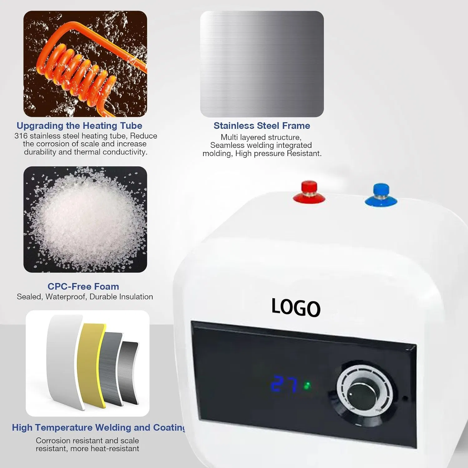 2.6gallon 4gallon Easy to Wall or Floor Mounted Install Under Sink Type 1500W 10L Mini Tank Storage Electric Water Heaters for Bathroom