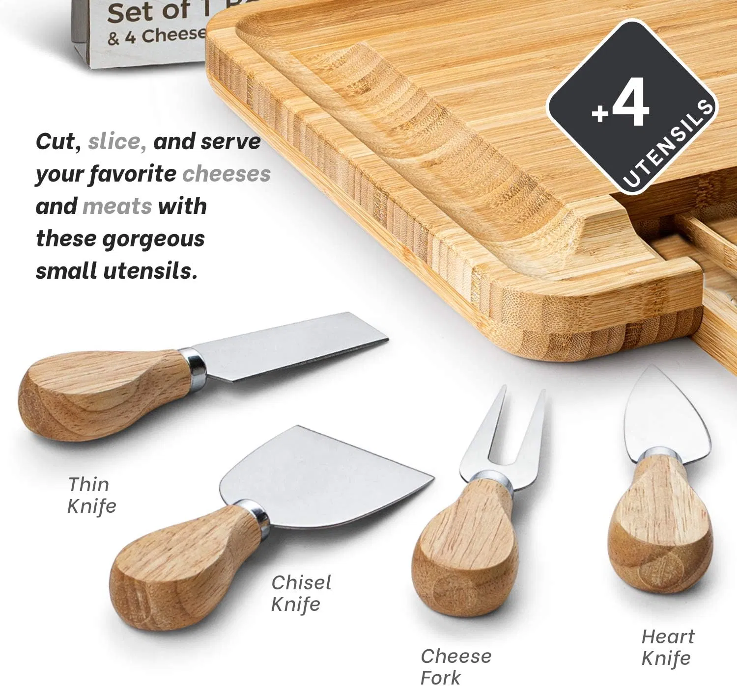 Bamboo Home Creative Kitchen Restaurant Suitable for Cheese Bread with Knives Bamboo Cheese Board