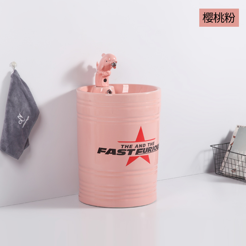 Hand-Drawn Veins Ceramic Kids' Floor Standing Pedestal Hand Wash Lavatory Sink