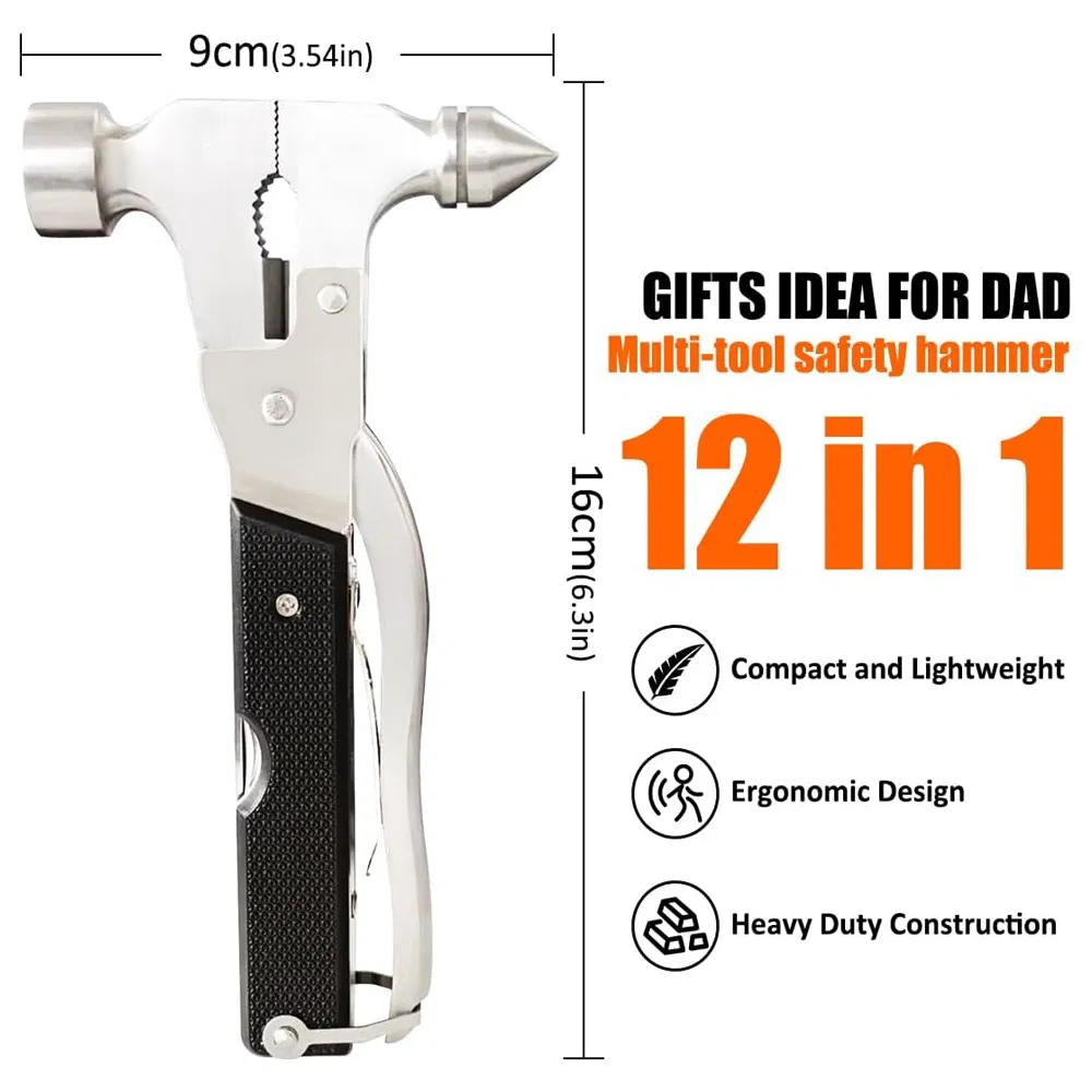 Portable Camping Gear Multitool Car Escape Window Hammer Multi-Function Hammer Outdoor Folding Knife Survival Gear for Outdoor Hunting Hiking