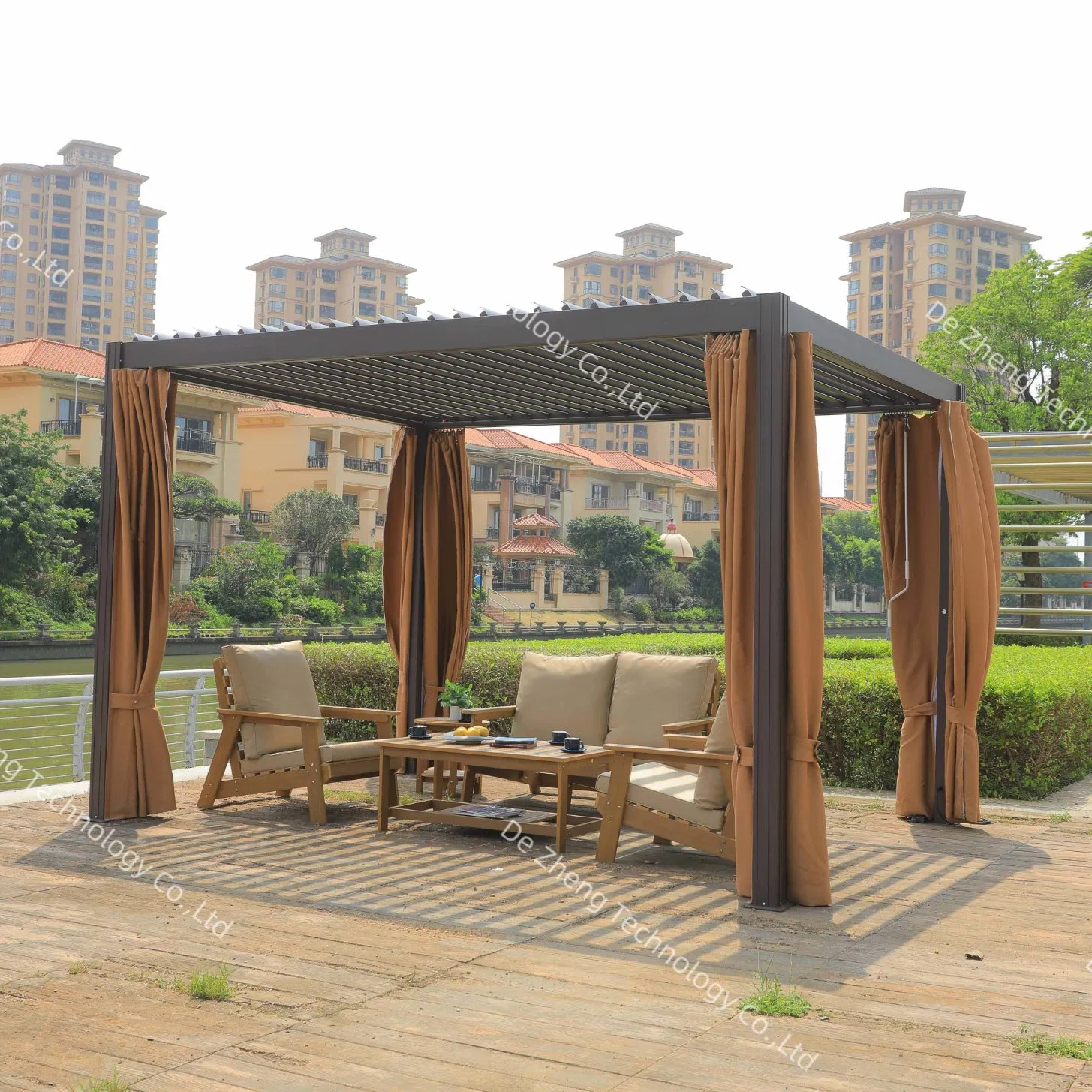 3X3m Outdoor Durable Hardtop Patio Gazebo with Mosquito Net Garden Gazebo Set Classic Design Style Steel Aluminum Pole Gazebo