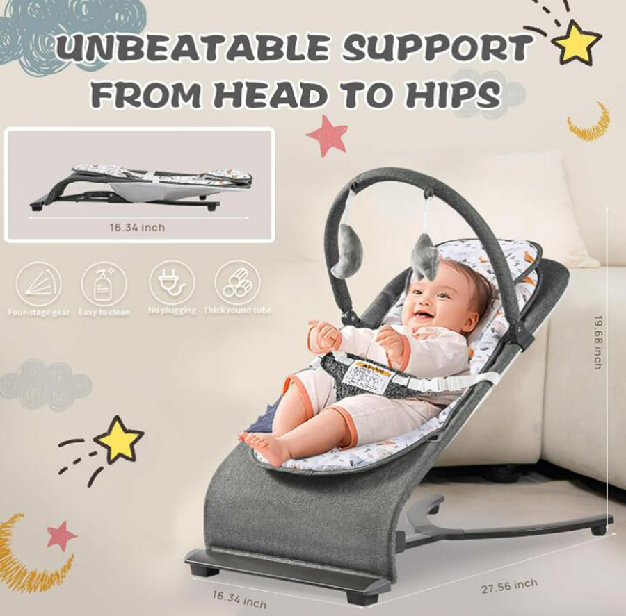 Portable Baby Bouncer for 0-6 Months Baby with 3-Point Harness Grey
