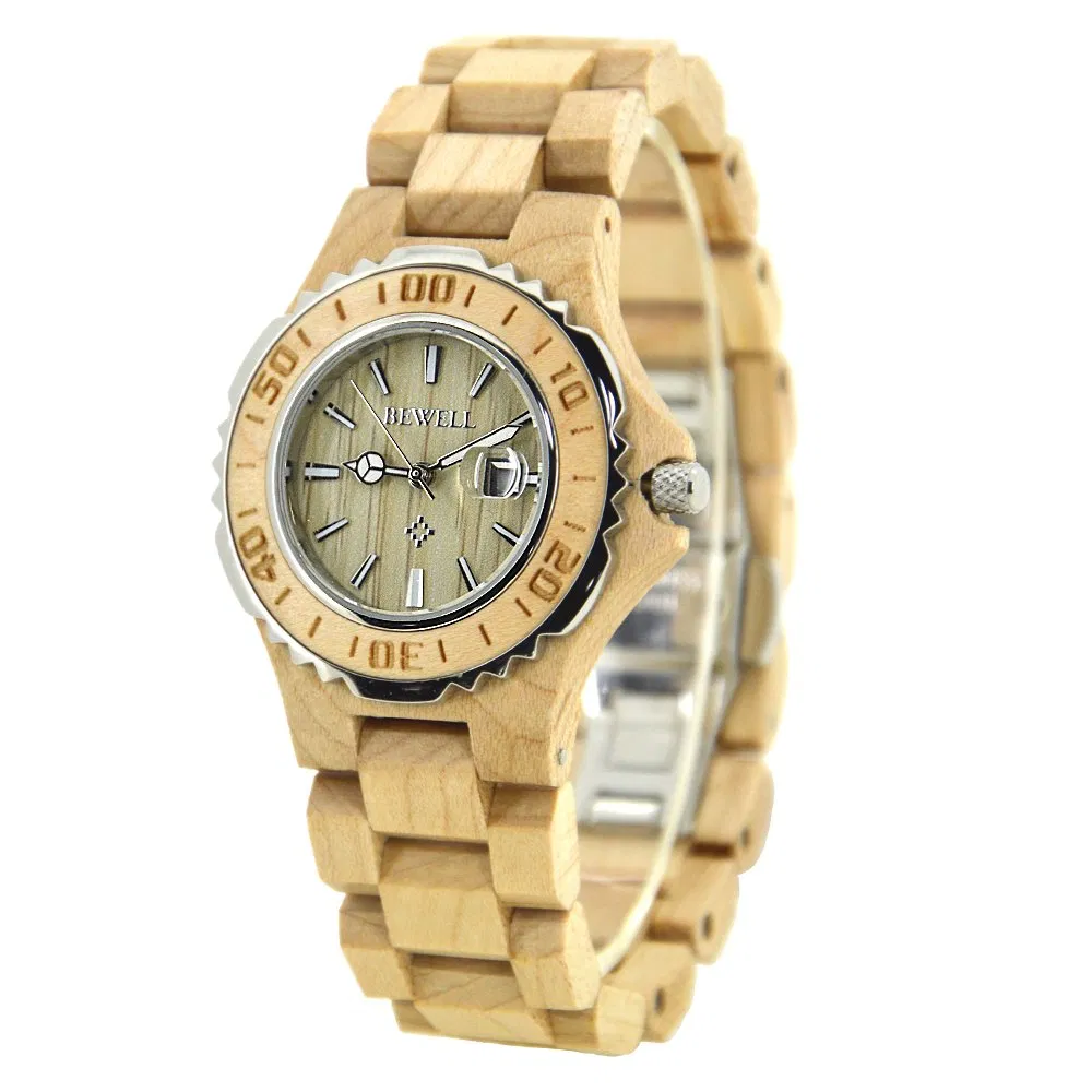 OEM Wood Wrist for Ladies with Stainless Steel Bezel Miyota 2115 Movement Women Watch