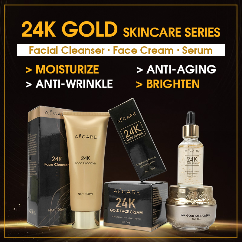 24K Gold Skincare Set Cream Serum Cleanser Best Selling Organic Afcare Set