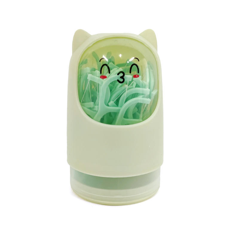 Cartoon Bear-Shaped Rotating Dental Floss Box Containing 50 Pieces of Dental Floss.
