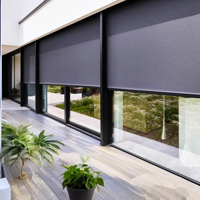 Motorized Waterproof Anti-UV Garden Blind Roller Shades Side Track Outdoor Zip Screen