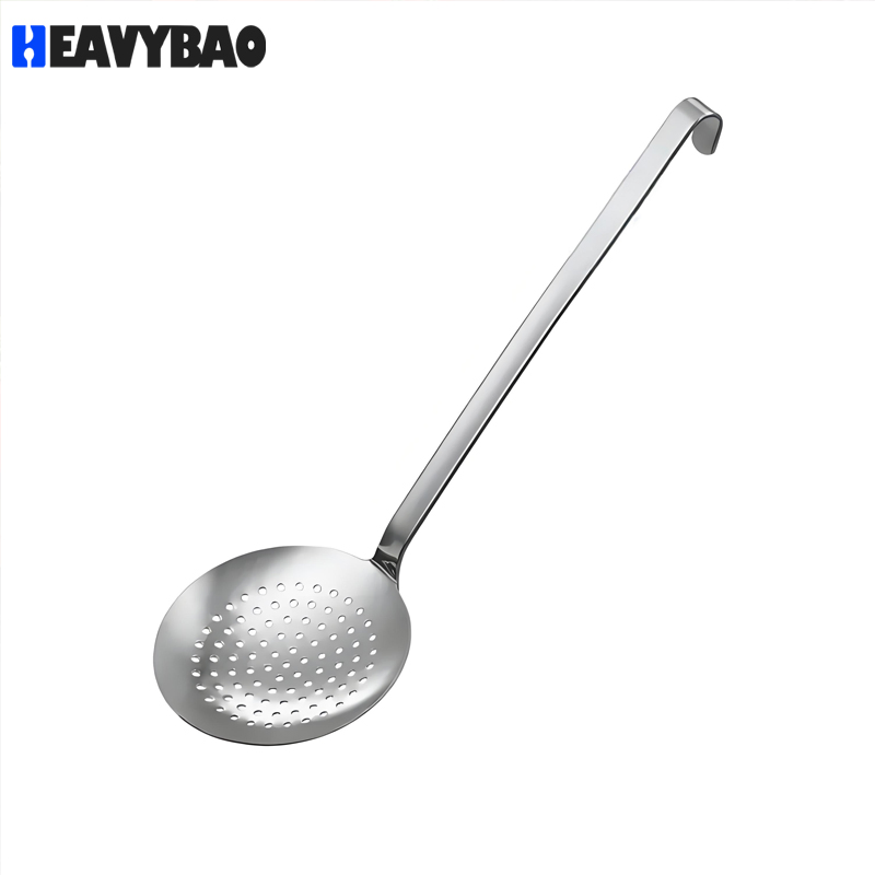 Heavybao Stainless Steel Restaurant Kitchenware Slotted Frying Spoon Ladle with Long Handle