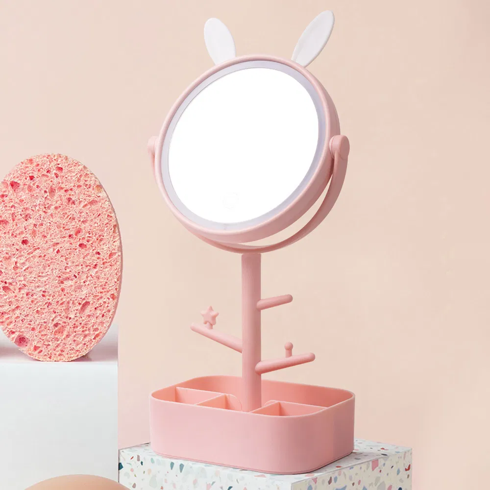 Rabbit Desktop Makeup Glass Mirror Custom LED Light Cosmetic Smart Touch Compact Table Mirror