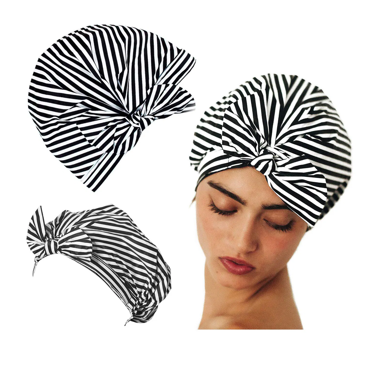 Stripe Shower Bonnet Thickened Waterproof Oily Fume Cap Female SPA Hairdressing Salon Supplies Shower Cap Bathroom Accessories
