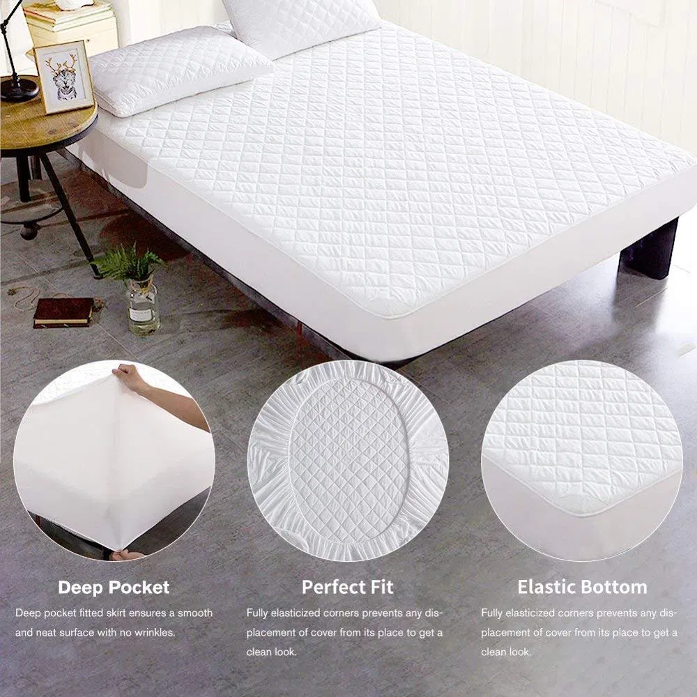 Poly/Cotton Fabric 120GSM Polyester Padding Custom Diamond Patchwork Design Quilted Fitted Mattress Protector with Elastic Skirt