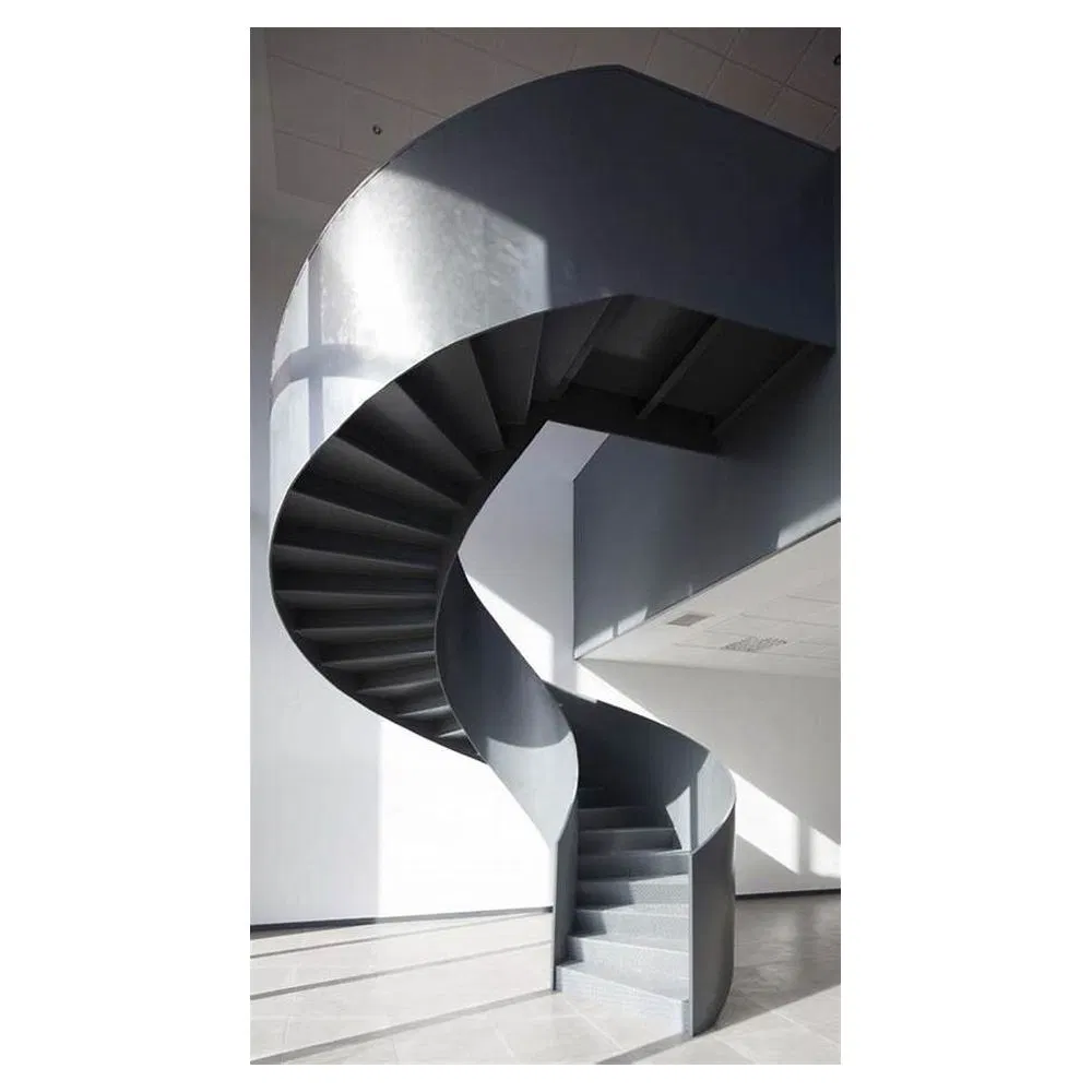 Prima Architectural Double Curved Staircase Australia Style with Hardwood Steps Steel Railings