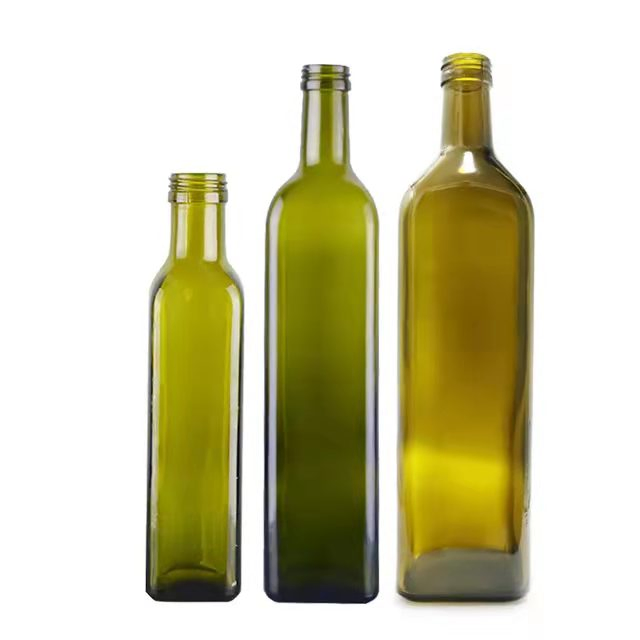 Wholesale 250ml 500ml 750ml 1000ml 1liter Empty Marasca Edible Oil Bottle Green Glass Olive Oil Bottle with Lid