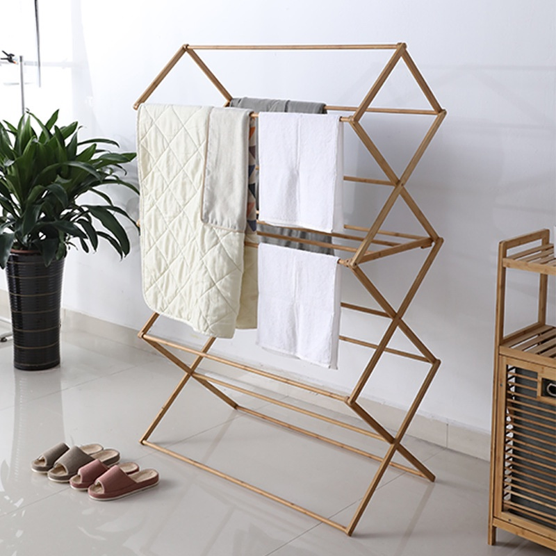 Folding Bamboos Clothes Drying Storage Rack