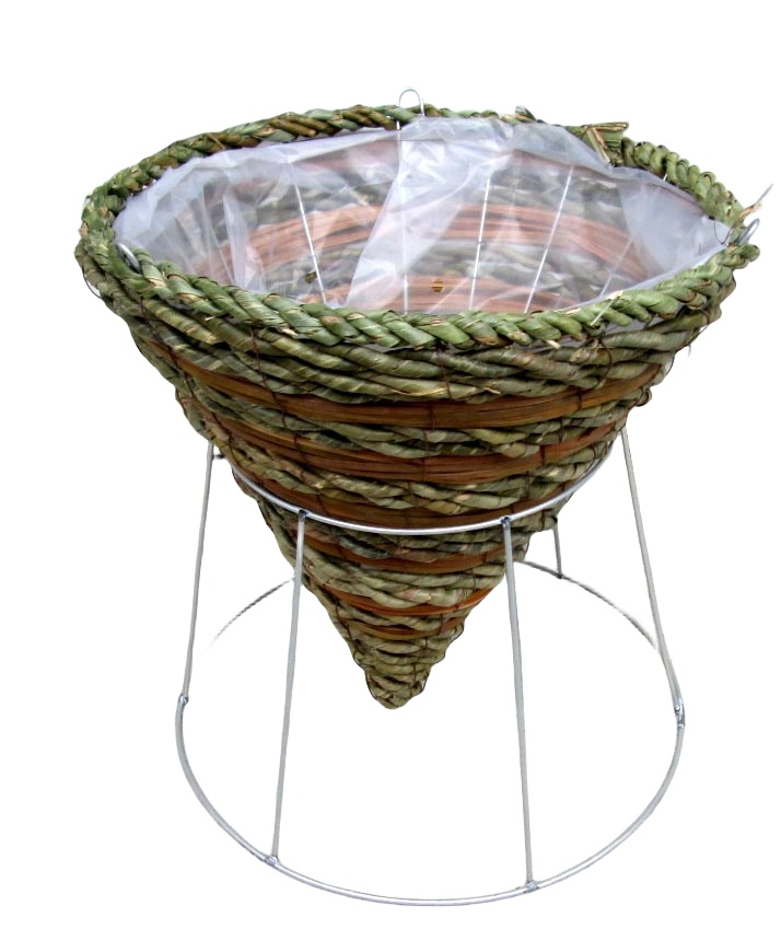 Garden Woven Rope & Fern Hanging Cone Basket Planter
