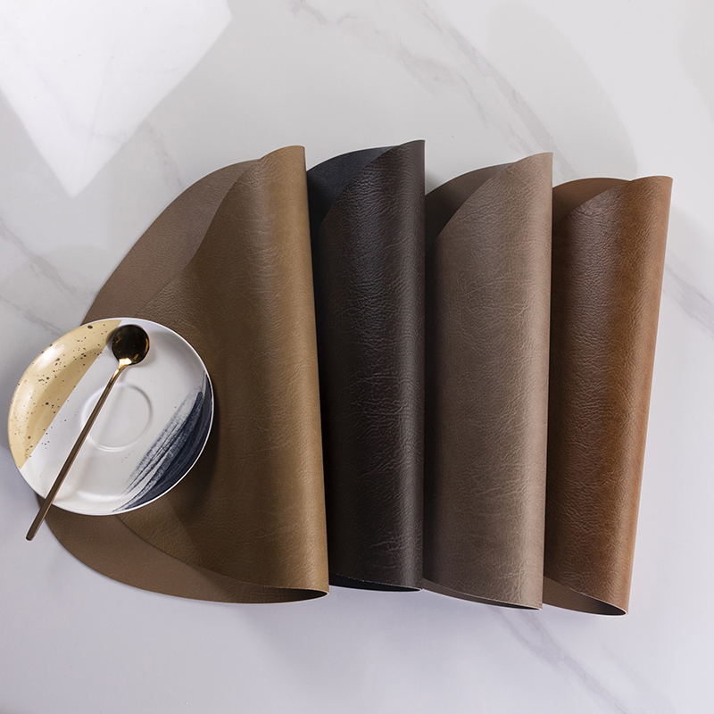 Double Sided Brown Dinner Placemat Leather Table Mat PVC Leather Placemats Vintage for Restaurant